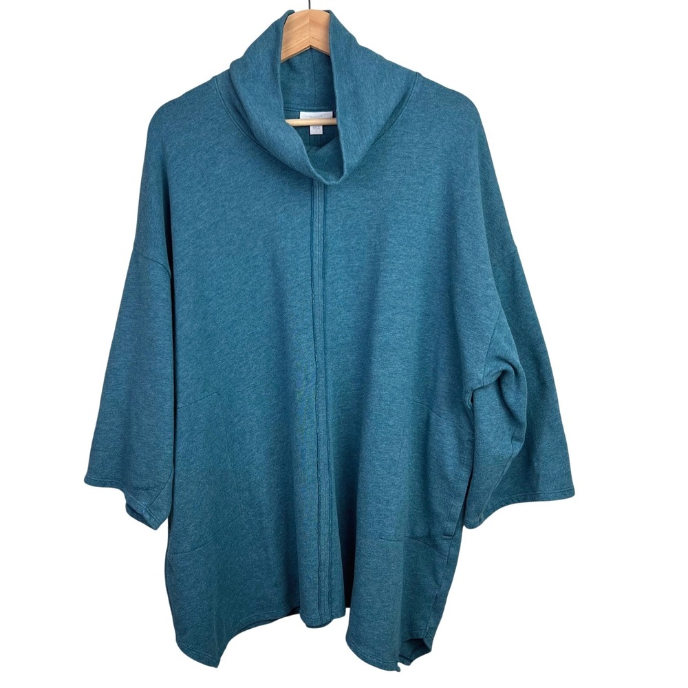 Pure Jill J. Jill Teal Blue Funnel Neck‎ Tunic Sweater Pockets Women's Large